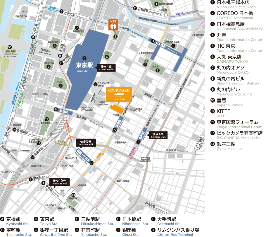 周辺観光 コートヤード バイ マリオット 東京ステーション 徒歩で東京駅から4分 京橋駅から1分